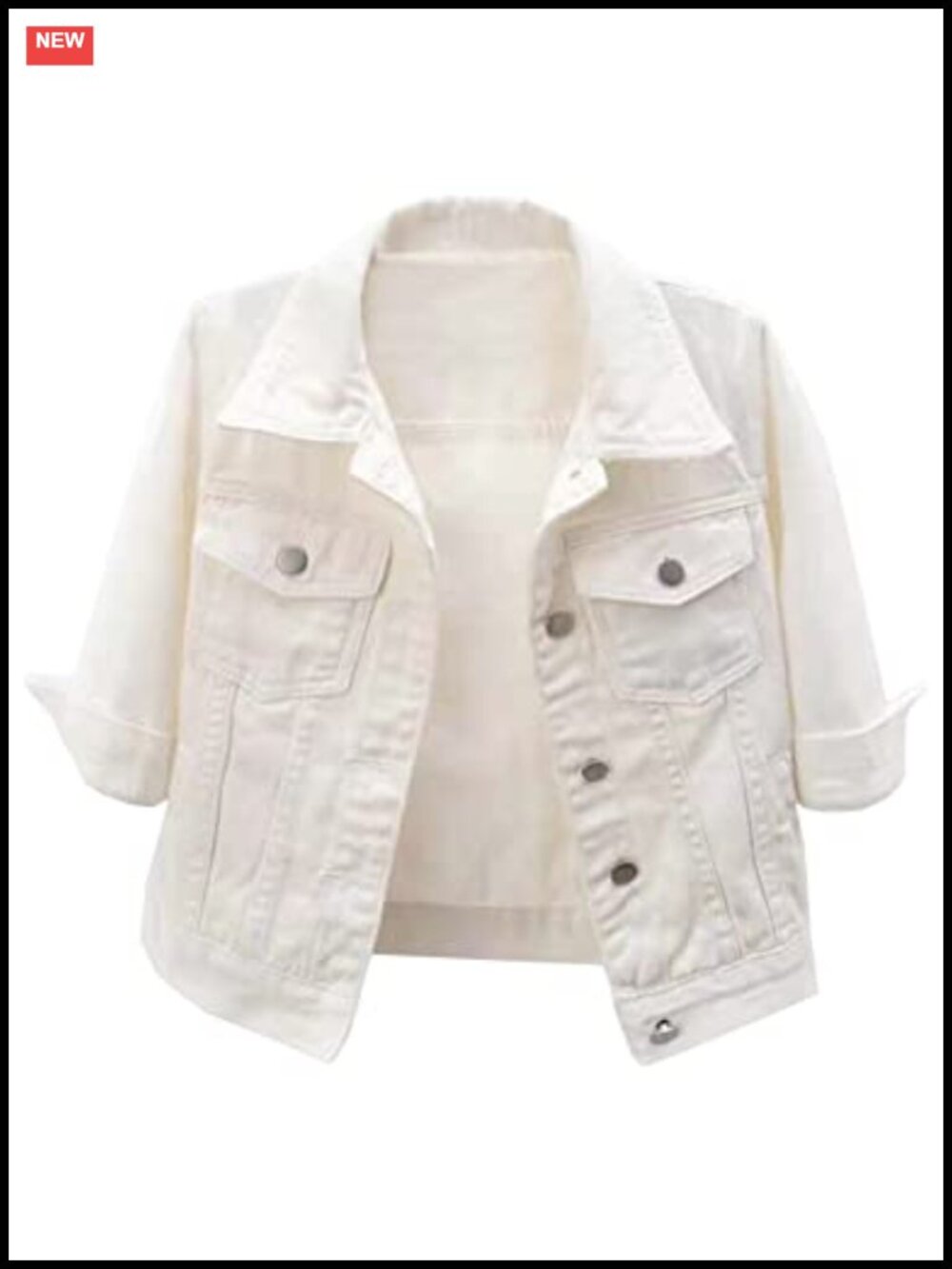 Womens Cropped Denim Jacket 3/4 Sleeve Button Down Trucker Jean Coat